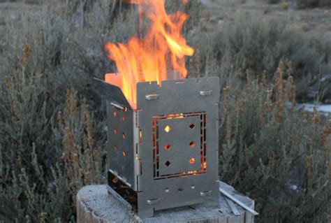 metal box for camping stove|packable firebox stove.